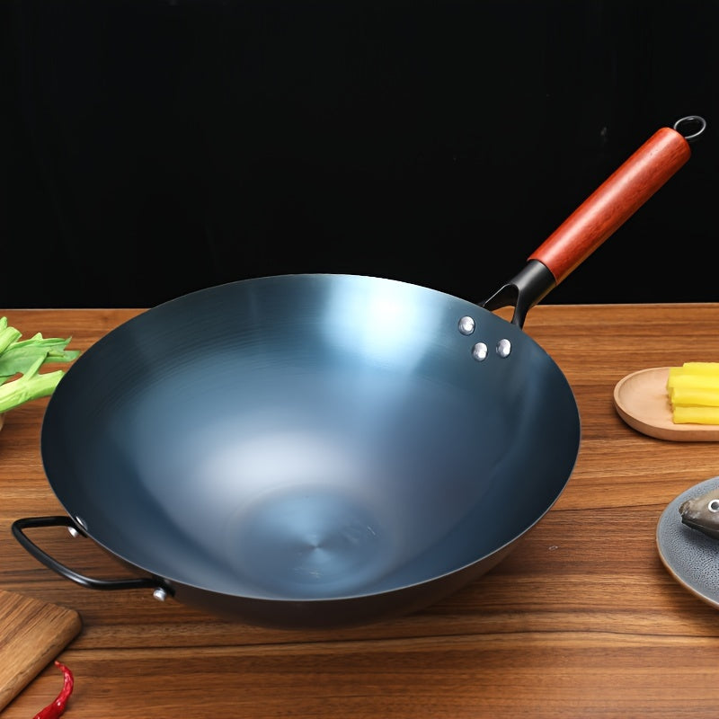 Cast Iron Wok Non-Stick Uncoated Round Bottom for Gas and Induction Stoves