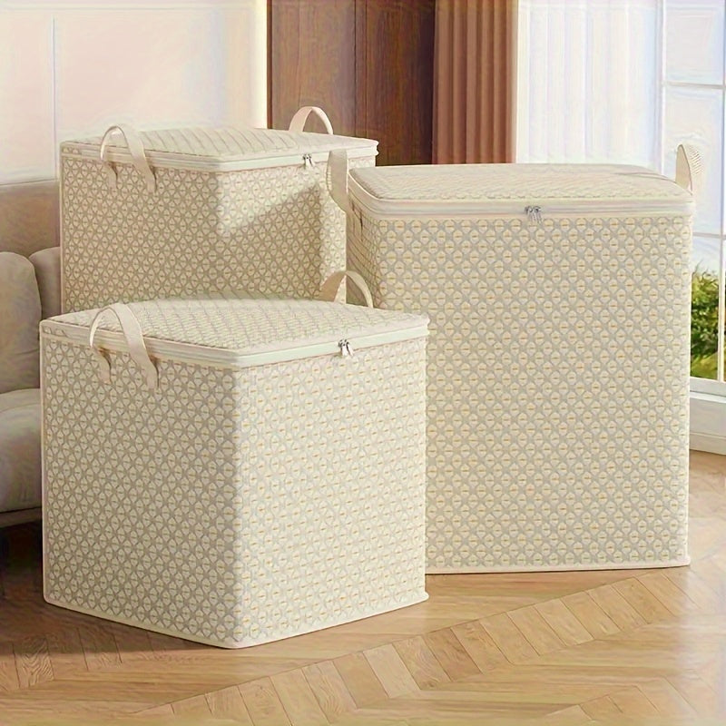 Large Plaid Storage Box with Handles and Double Zippers for Clothing Bedding and Moving