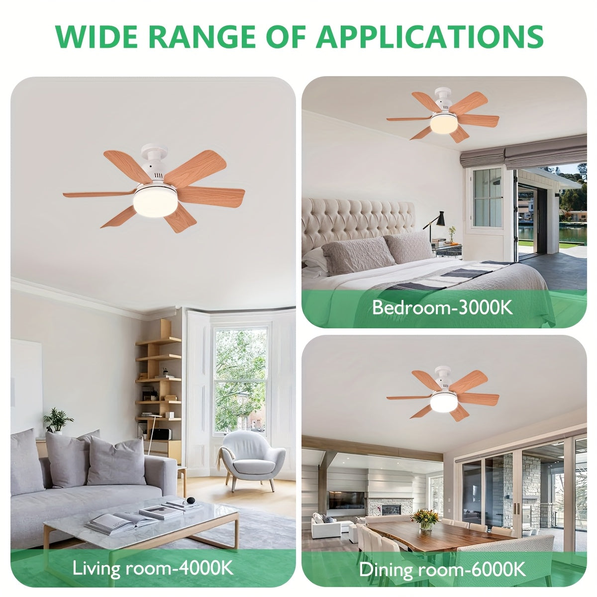 Square Ceiling Fan Light with Remote Dimmable Colorable LED Imitation Wood Grain