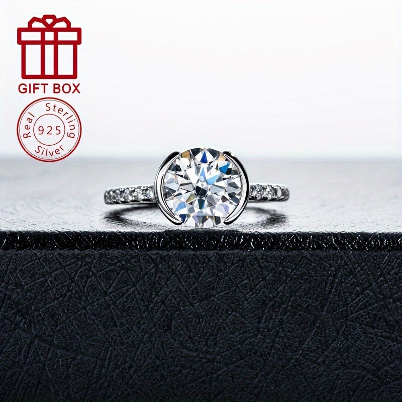 Sterling Silver Moissanite Ring 9mm Half-Wrap 3CT Wedding Anniversary Gift