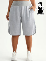 Women's Athletic Cropped Shorts Breathable Stretchy Pockets Gray