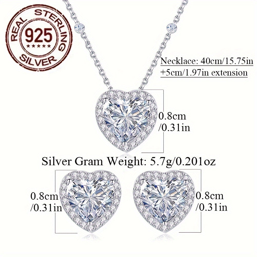 Women’s Jewelry Set Sterling Silver Heart Design with Cubic Zirconia