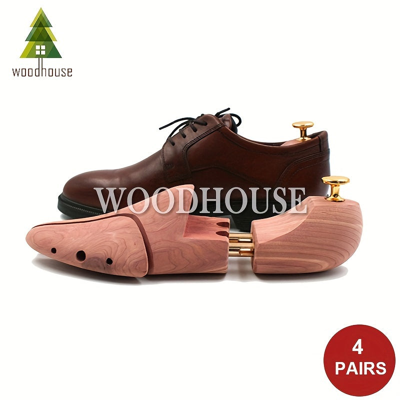 4-Pack Heavy-Duty Cedar Shoe Trees for Men and Women, Adjustable, Space-Saving