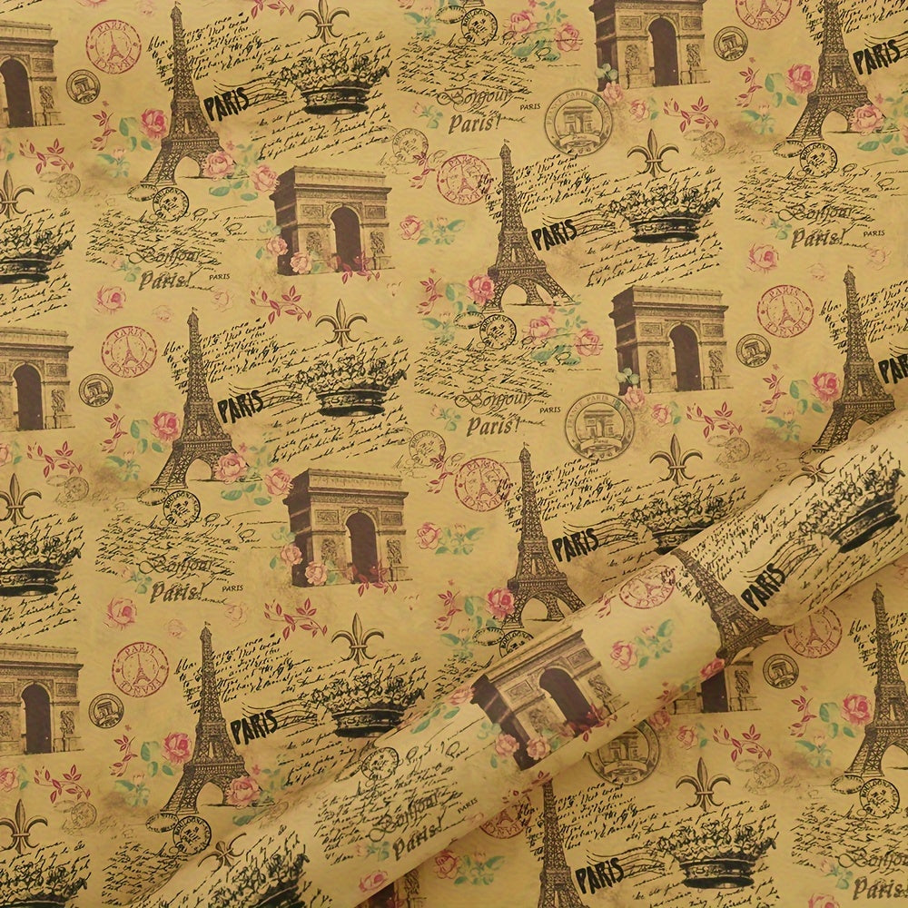 Kraft Paper Packaging with Vintage Newspaper Design and Eiffel Tower Bicycle Prints