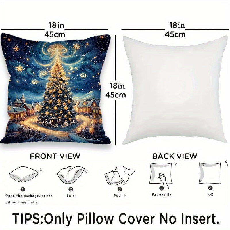 4-Piece Christmas Throw Pillow Cover Set Night Sky Tree Festive Home Decor