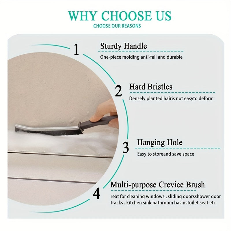Set of 3 Hard Bristle Gap Cleaning Brushes with Ergonomic Handles for Bathroom and Household Cleaning