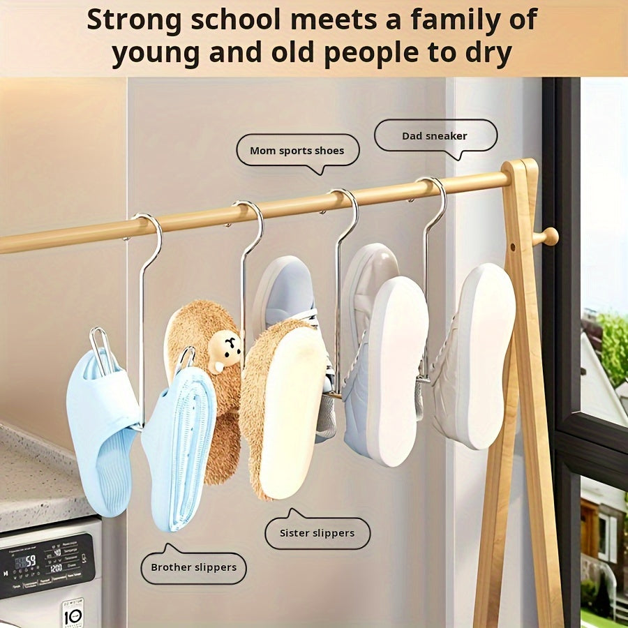 Stainless Steel Shoe Drying Rack Set of 3 or 5 Outdoor Indoor Windproof with Hanging Slippers Hook