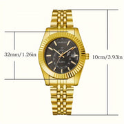 Women's Gold-Tone Quartz Watch with Date Display Roman Numerals Alloy Case Stainless Steel Band