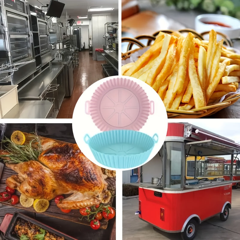 Qayta ishlatiladigan Silikon Havo Fryer qoplami, yopishmaydigan, dumaloq oziq-ovqat savati, oshxona uchun
