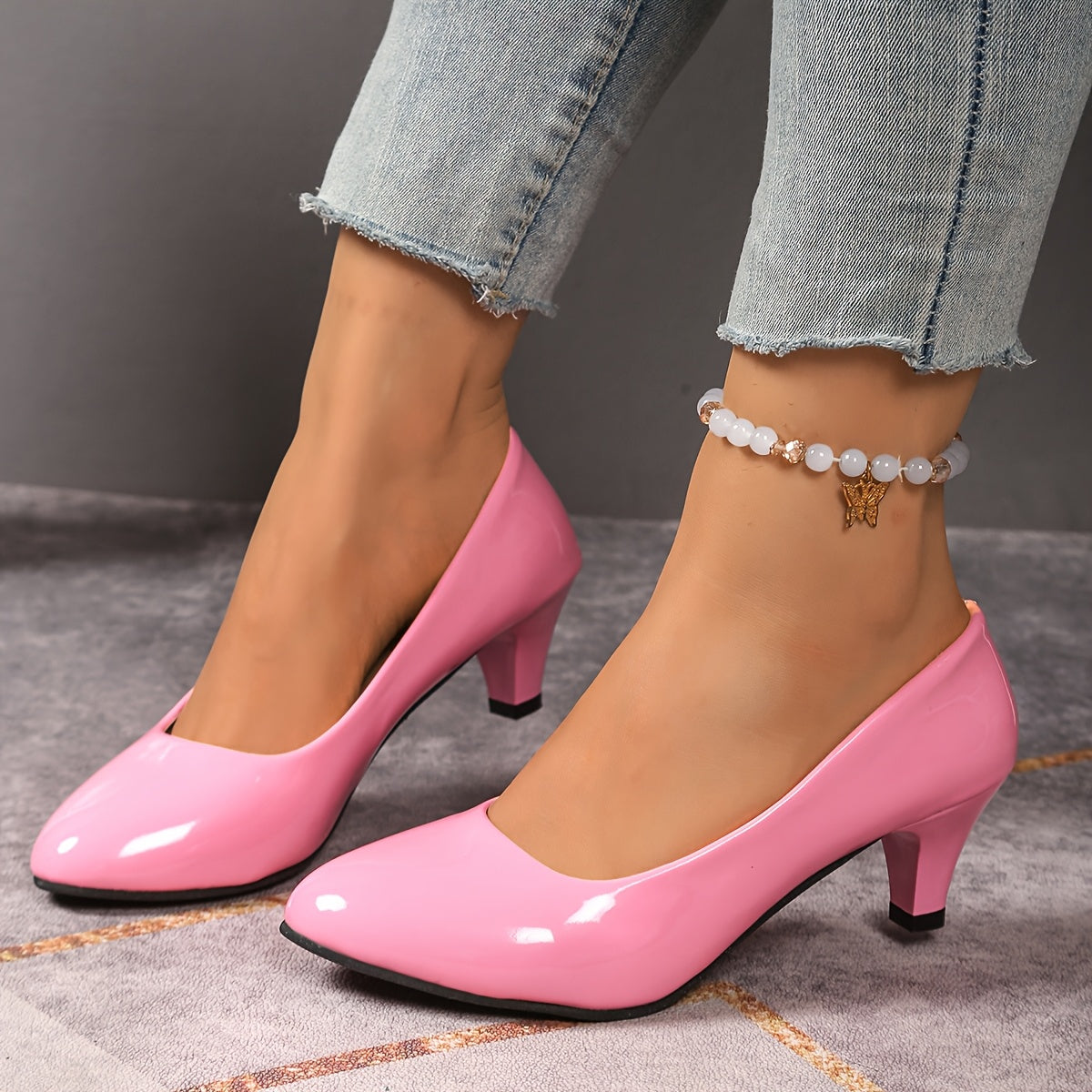 Women's Black Patent Leather Mary Jane Heels with Cushioned Insole