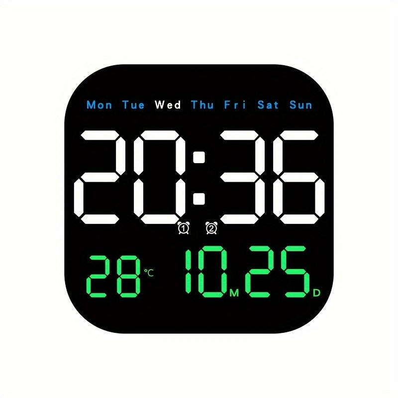 Remote-Controlled LED Wall Clock USB Rechargeable Alarm Temperature Calendar for Bedroom