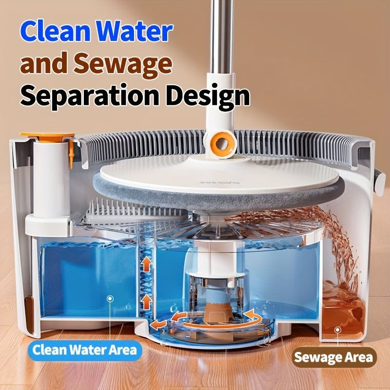 Joybos doira aylanadigan mopu va chelak to'plami iflos/toza suvni ajratish tizimiga, qattiq yog'och va marmar pollari uchun o'z-o'zidan aylanadigan mop boshiga ega va 4 ta padni o'z ichiga oladi.