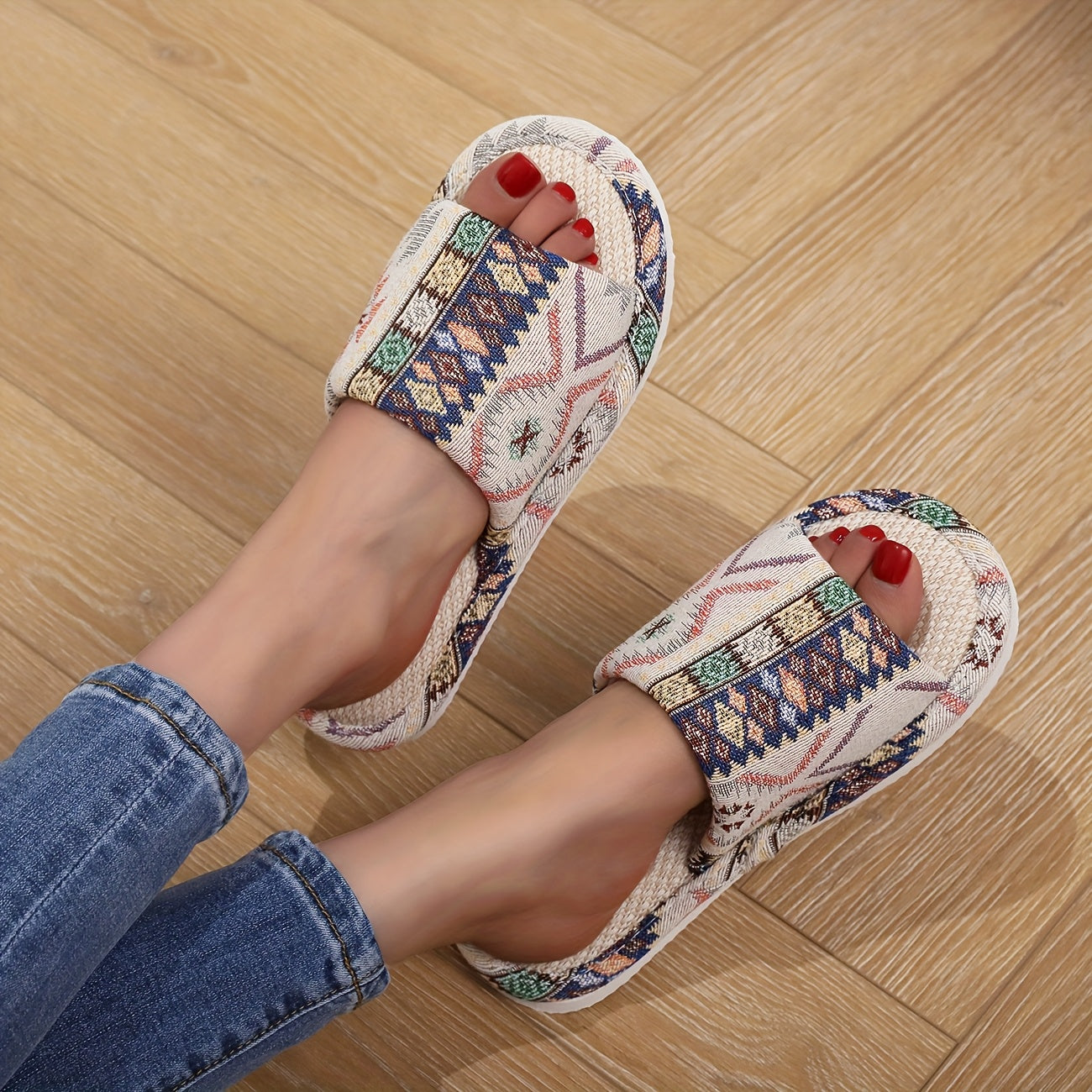 Women's Tribal Pattern Slip-On Indoor Slippers Non-Slip Soft Fabric
