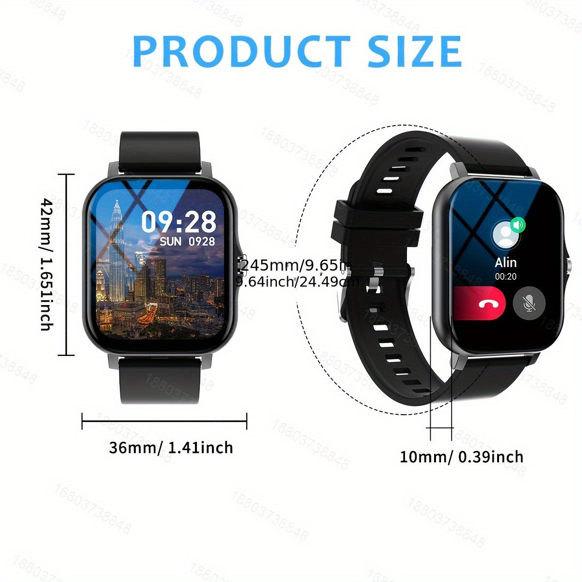 Unisex Fitness Smartwatch with Sports Modes Pedometer Distance Calling 1.83 Inch Screen