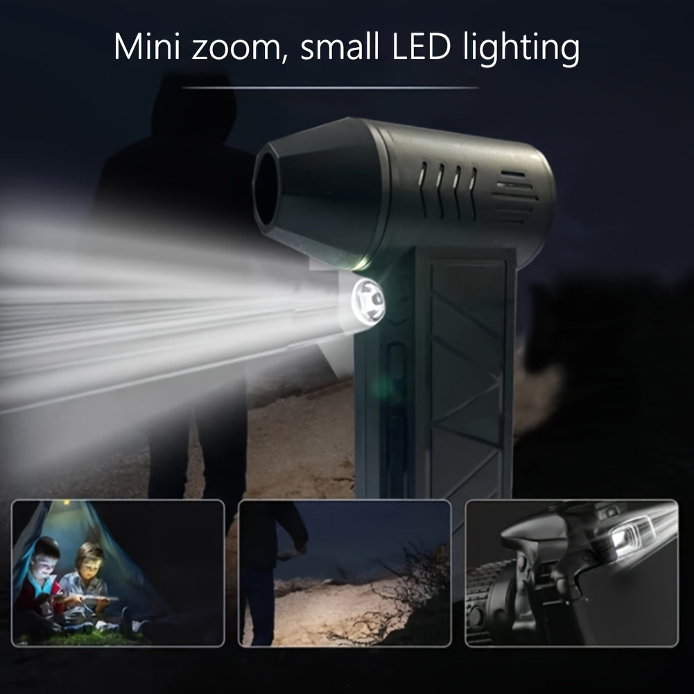 Black Compact Turbo Jet Air Blower with Lighting, 130000 RPM for Car Drying Cleaning Camping