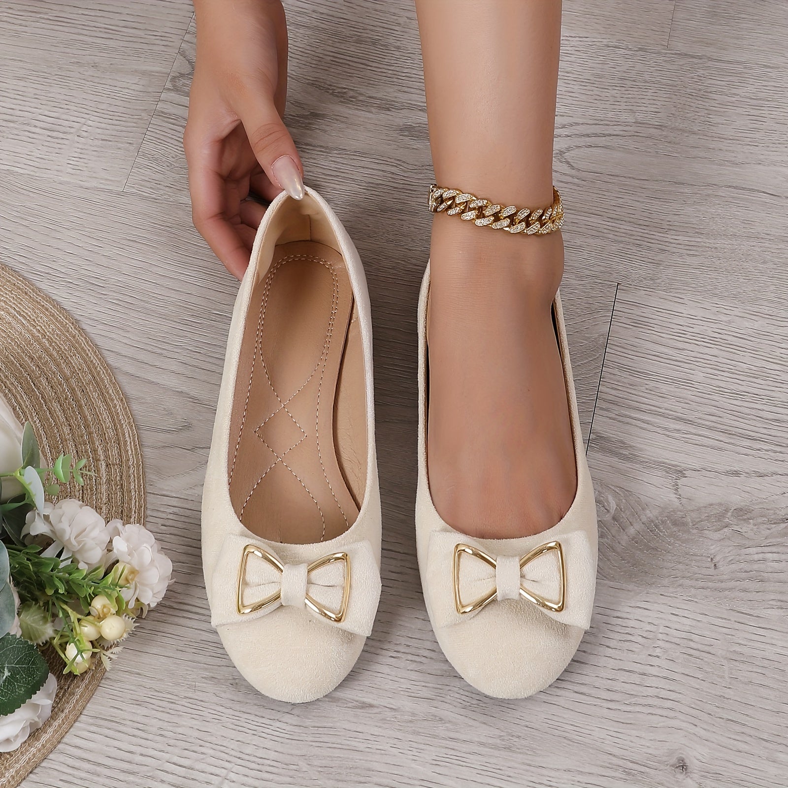 Women's Flat Ballet Shoes with Bow Light Casual Rose Red