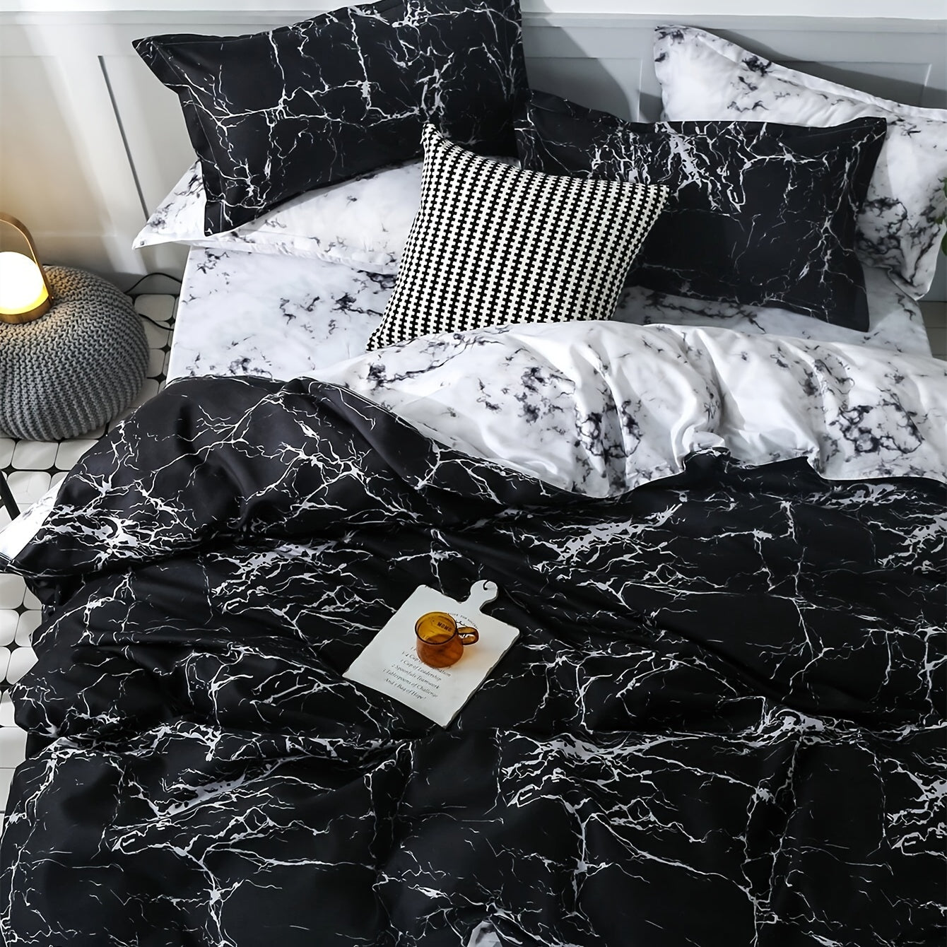 Black Marble Duvet Cover Set with Pillow Cases Soft Bedding 2 or 3 Pieces