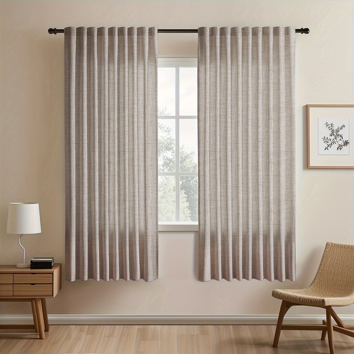 Japanese-Inspired Linen Curtains Set, Light-Blocking, European Style for Bedroom Living Room