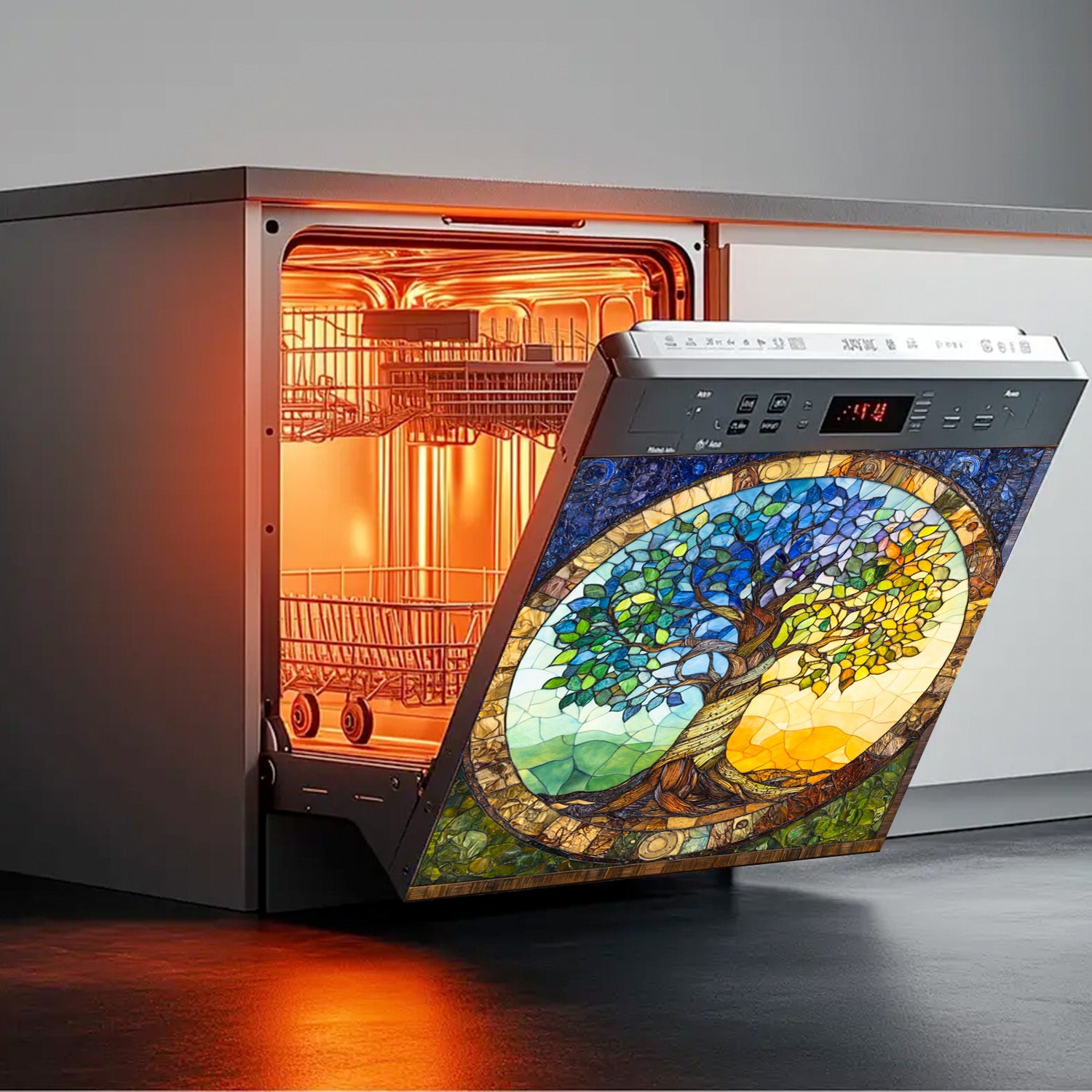 Mustahkam PVC idish-tovoq magnit bilan jonli mozaika Hayot daraxti dizayni, suv o'tkazmaydigan, issiqlikka chidamli, oson tozalash