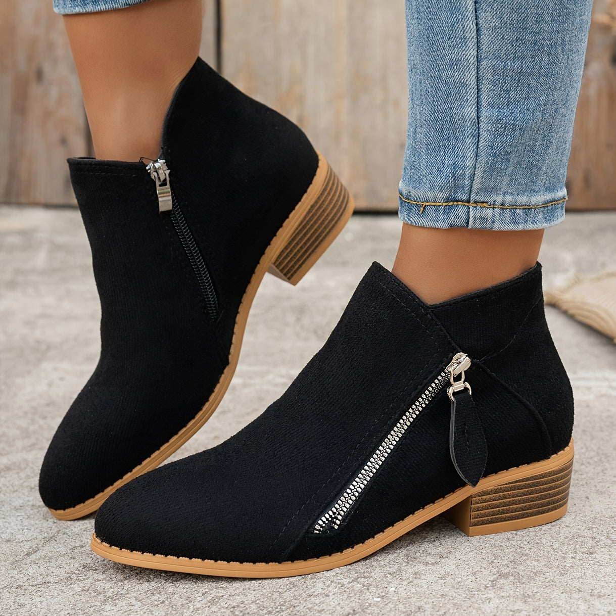 Women's Chelsea Ankle Boots Slip-On Mid Heel Pointed Toe Black White Green Red