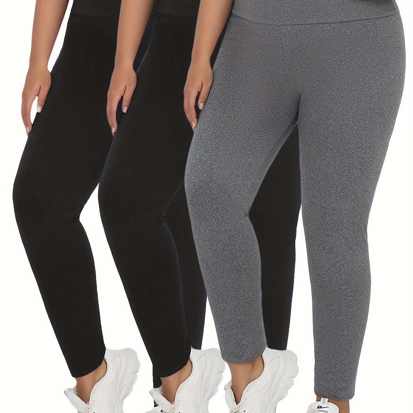 Women's Plus Size High-Waisted Leggings Solid Color Tummy Control Stretchy All-Season
