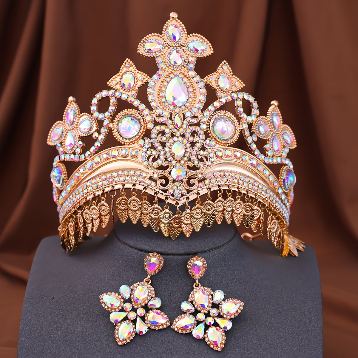 2-Piece Rhinestone Crown and Earrings Set for Princesses and Queens Bridal Wedding Headpiece Alloy Jewelry