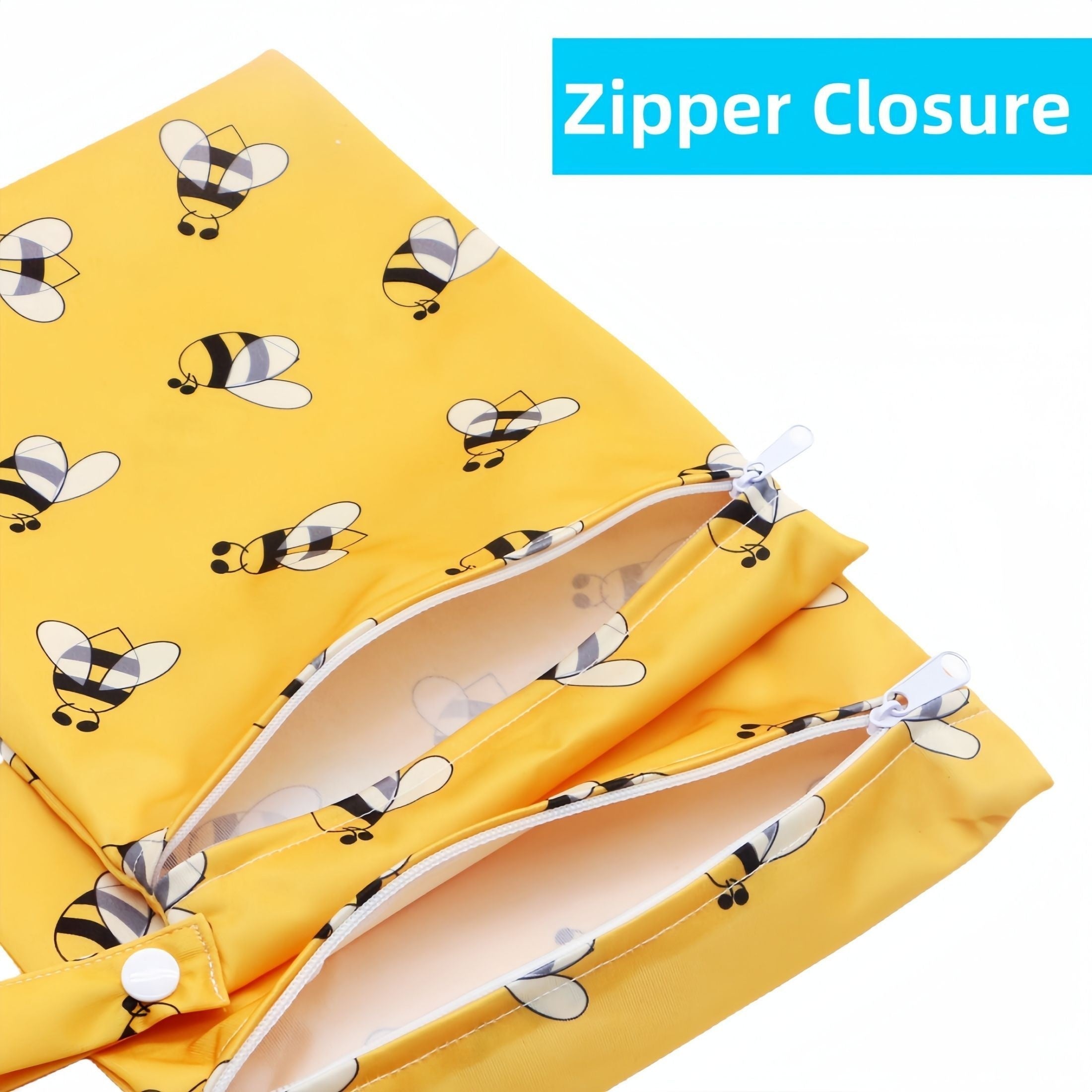 Set of 2 Waterproof Cloth Diaper Bags with Zipper Closure and Snap Handle for Travel and Wet Items