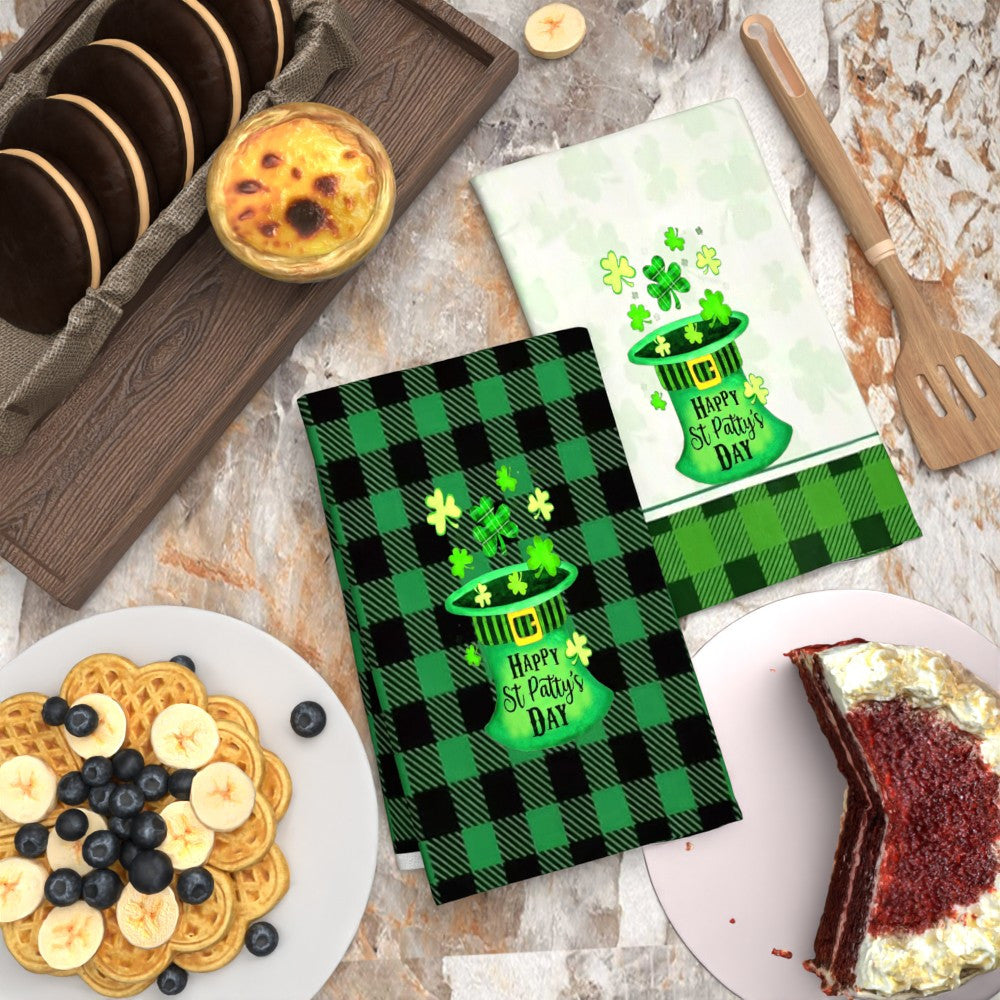 Ikki dona St. Patrick's Day choy sochiq, 45x66cm, so'radigan, tez quriydigan, shamrock bilan