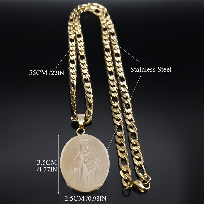 Virgin Mary Pendant Necklace Stainless Steel Gold Plated Catholic Religious Jewelry for Men