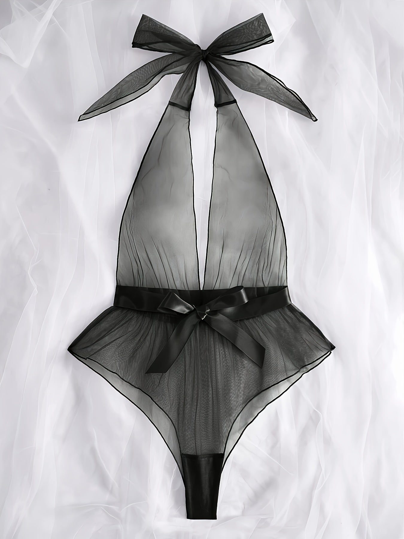 Shaffof halter bo'yin bodysuit - ichki kiyimlar kiritilmagan.