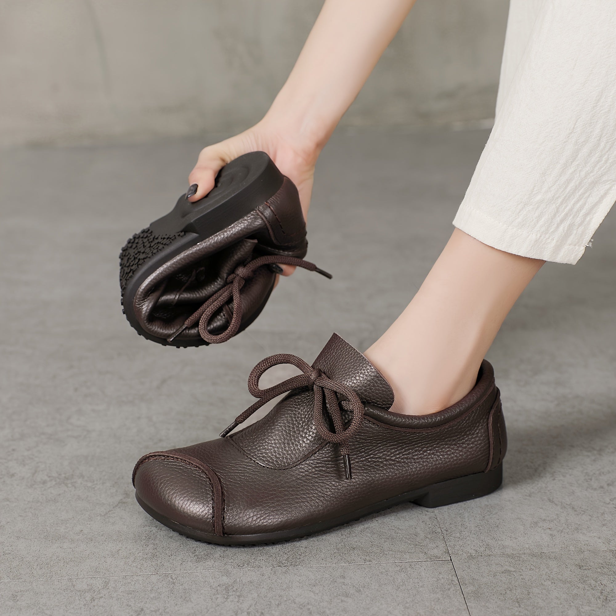 Women's Leather Slip-On Loafers Casual All-Season with Rubber Sole