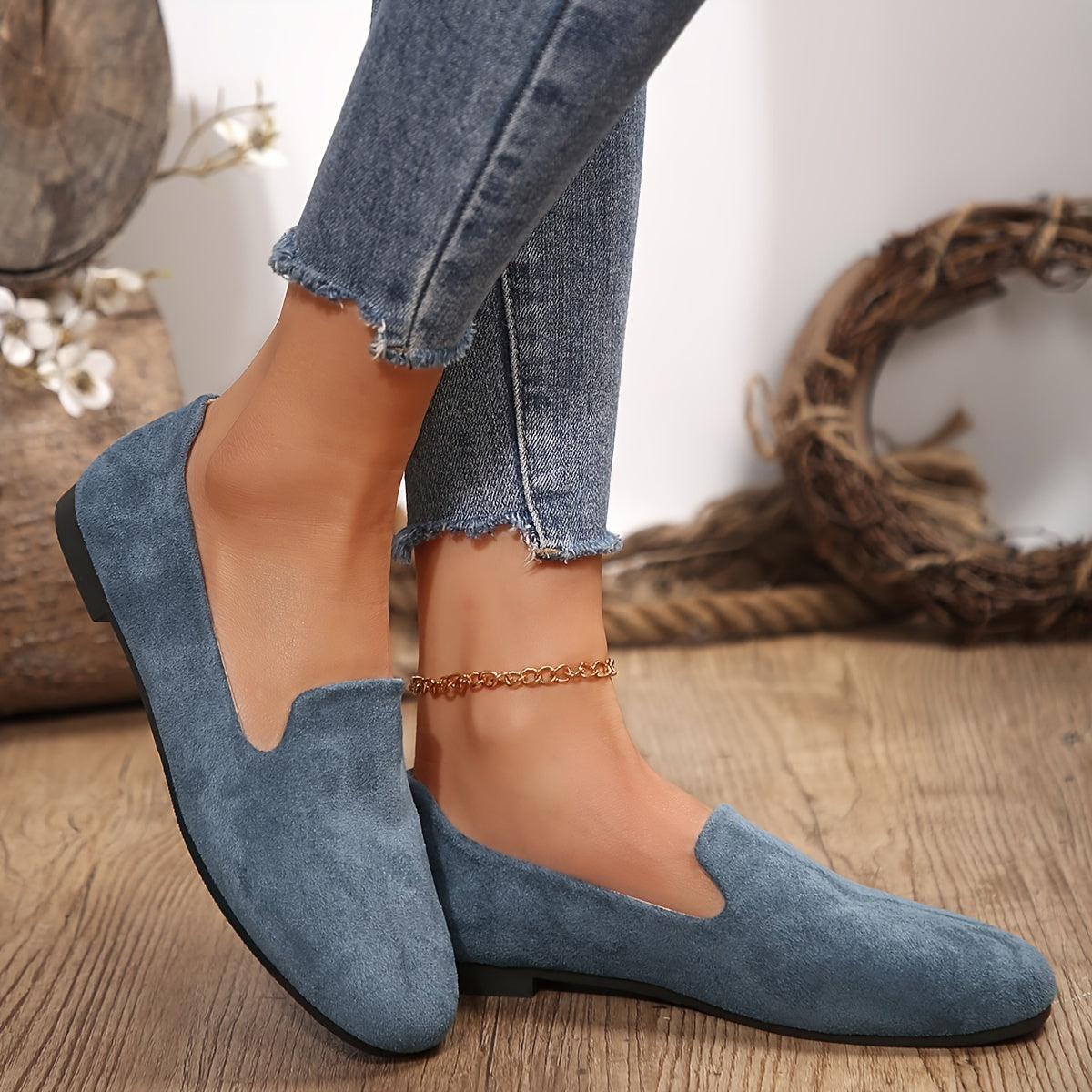 Women's Loafers with Fabric Upper Faux Lining Durable Plastic Sole All-Season Elegant Slip-On