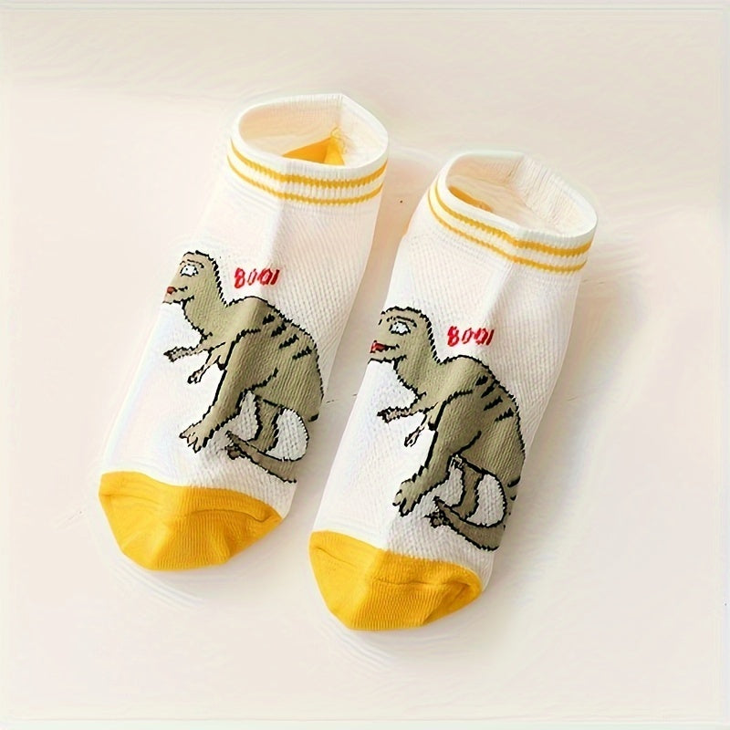 Toddler Dinosaur Ankle Socks Pack of 5 All-Season Breathable Cotton Blend Boys Girls