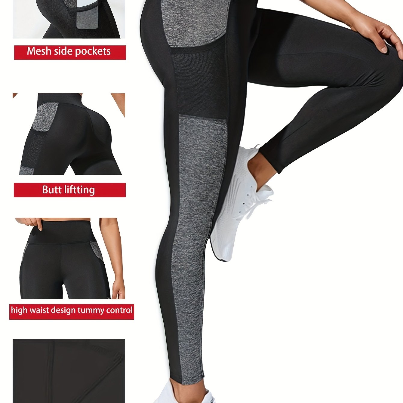 Women's Plus Size Yoga Leggings With Side Mesh Pockets High Waist Stretchy Breathable