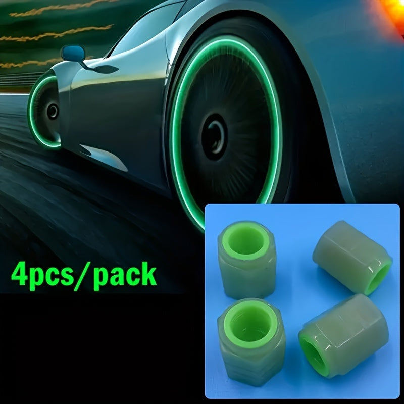 Glow-in-the-Dark Tire Valve Caps for Cars and Motorcycles Durable Plastic Bright Green Light