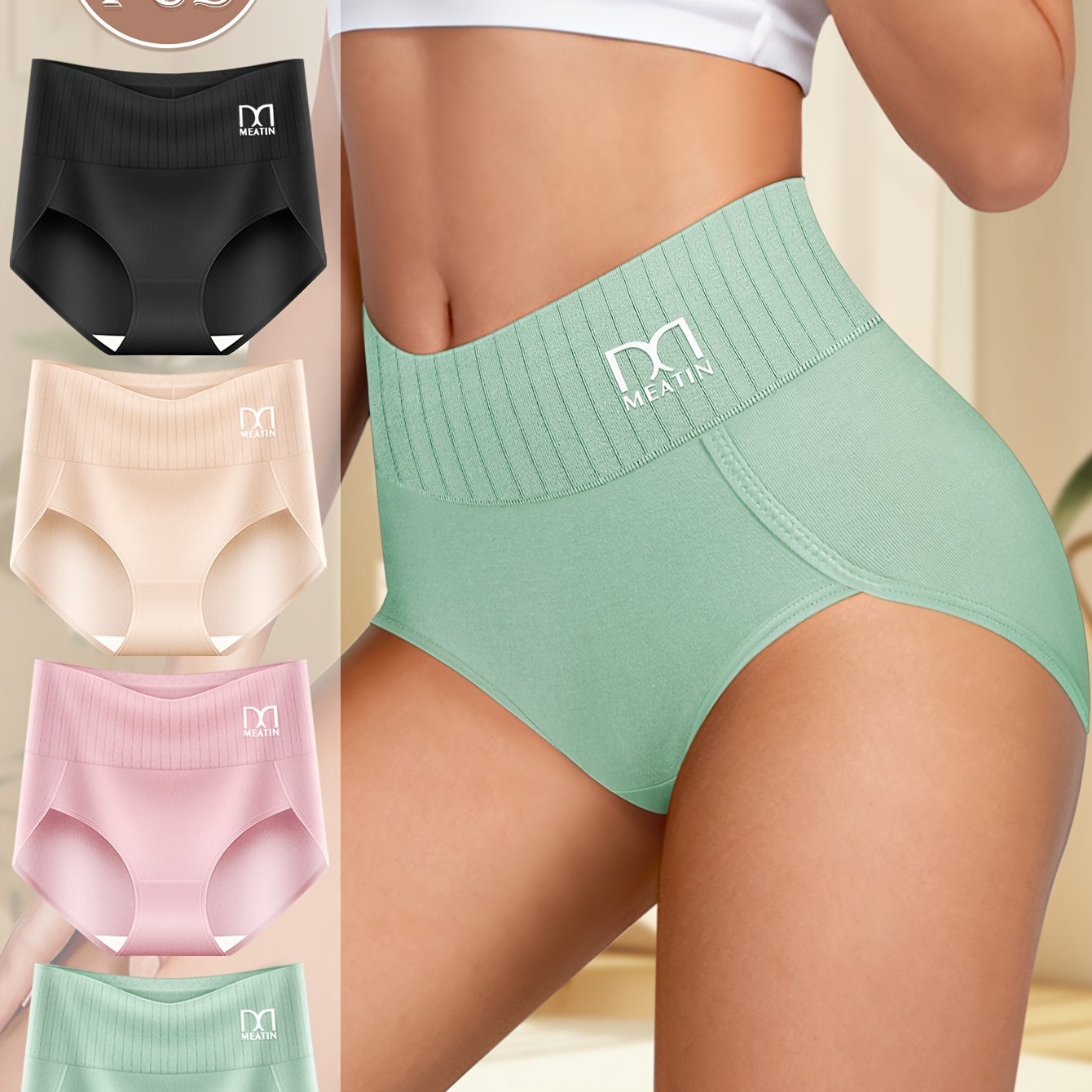 Women's Cotton Briefs Set 4 Pieces Breathable Stretchy Solid Color Underwear