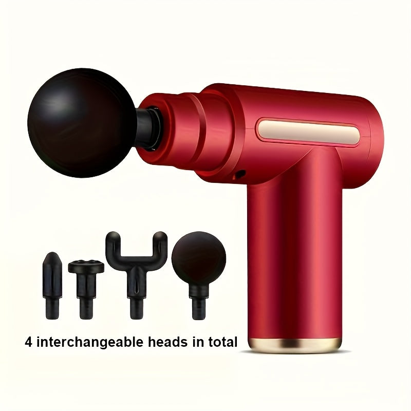 4 ta massaj boshli mini massaj quroli, 6 ta rejim, USB orqali zaryadlash, turli ranglar - Otalar kuni va Sevgi kuni uchun mukammal sovg'a.