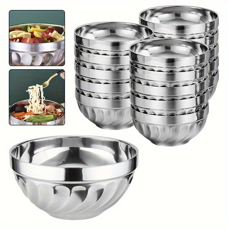 Set of 5 Stainless Steel Bowls with Double-Layered Heat Insulation for Salads Noodles Soups Desserts