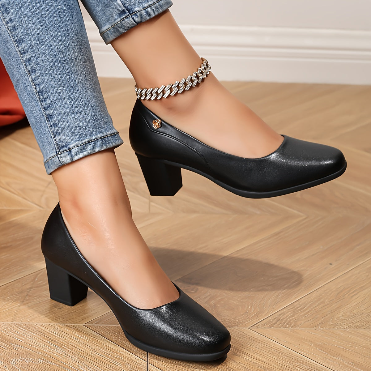 Women's Square Toe Metal Buckle Flat Shoes All Match Fashionable