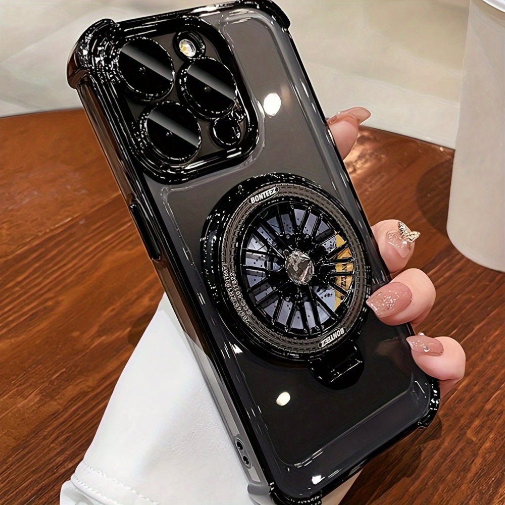 Magnetic 360° Rotation Stand Case for iPhone with Ring Holder Transparent Cover Lens Protection