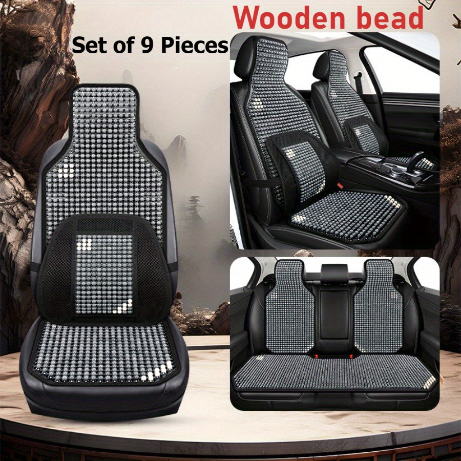 Ventilated Wooden Bead Car Seat Cushion Set for Sedan with Backrest and Support
