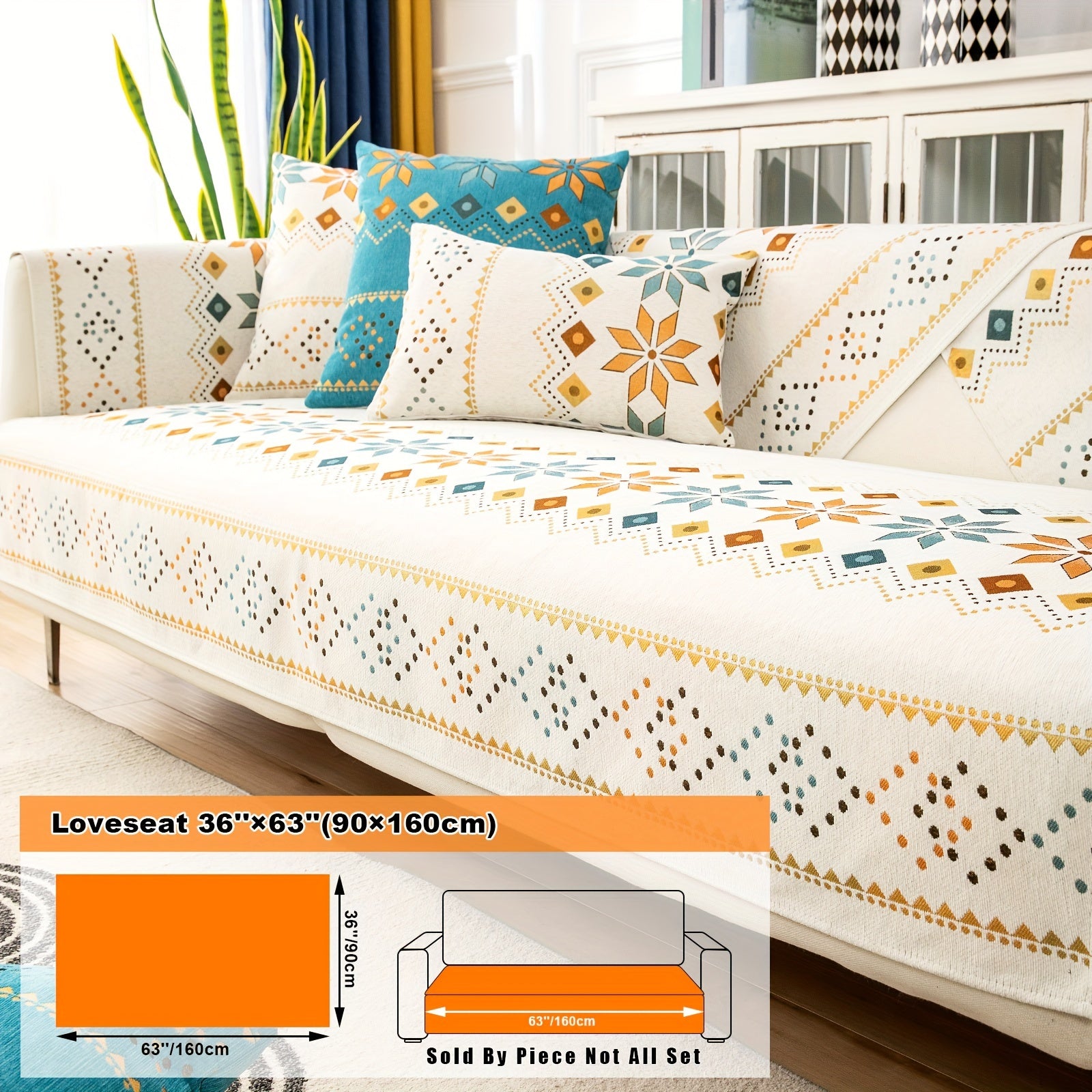 Bohemian Embroidered Sofa Slipcover with Pillowcase and Cushion Covers for Living Room and Bedroom