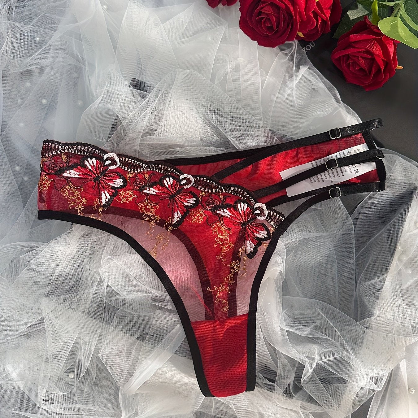 Women's Lace Butterfly Embroidery Asymmetrical Panties Polyester Elastane Low Rise Light Support