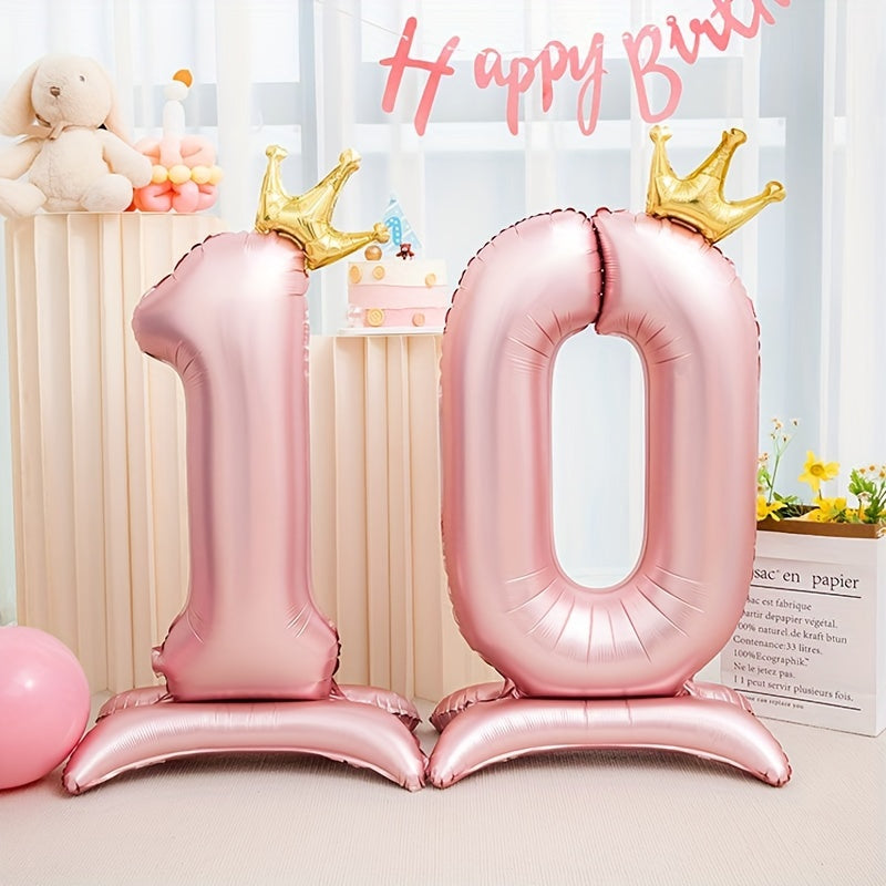 42 Inch Pink Crown Number Balloon for Birthdays and Celebrations Made of Durable Aluminum Foil