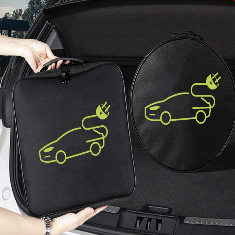 Waterproof Polyester EV Charger Storage Bag Portable Organizer with Green Car Outline