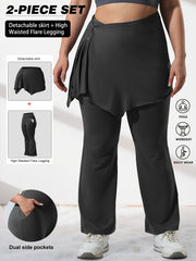 Conjunto de 2 piezas para mujer: pantalones acampanados y falda irregular para primavera, deportes y yoga