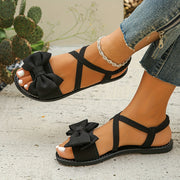 Women's Bowknot Strappy Flat Sandals Solid Color Fabric Summer Shoes