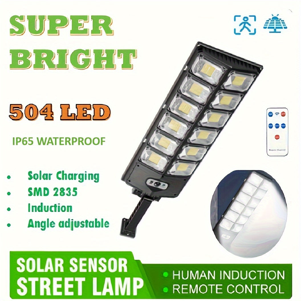 504LED Solar Street Light with Human Body Sensing Double Row High Beam Outdoor Garden Yard