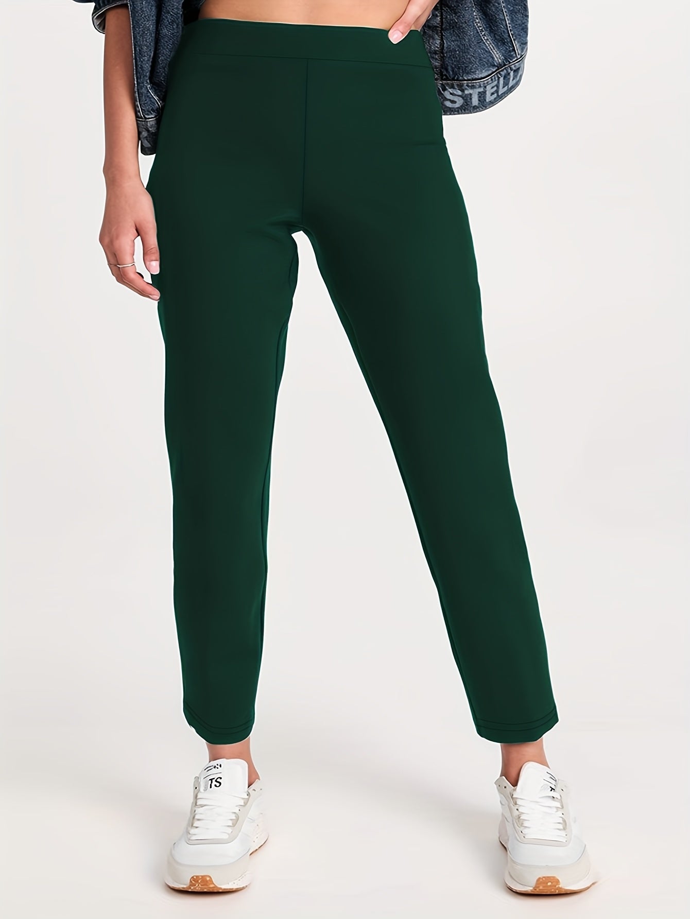 Pantalones rectos de talla grande para mujer, de poliéster y mezcla, casuales, de color sólido