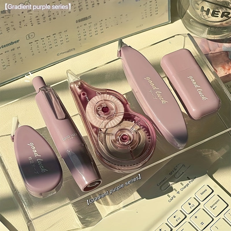 Juego de 5 cintas correctoras de degradado verde lima de gran capacidad, dispensador duradero de PP para escuela y oficina